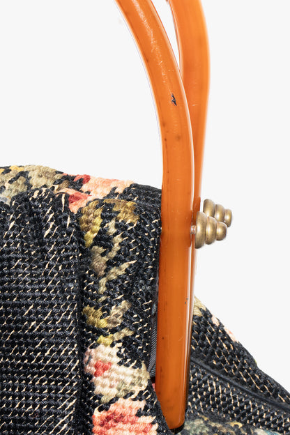 Vintage Needlepoint Garden Rose Purse