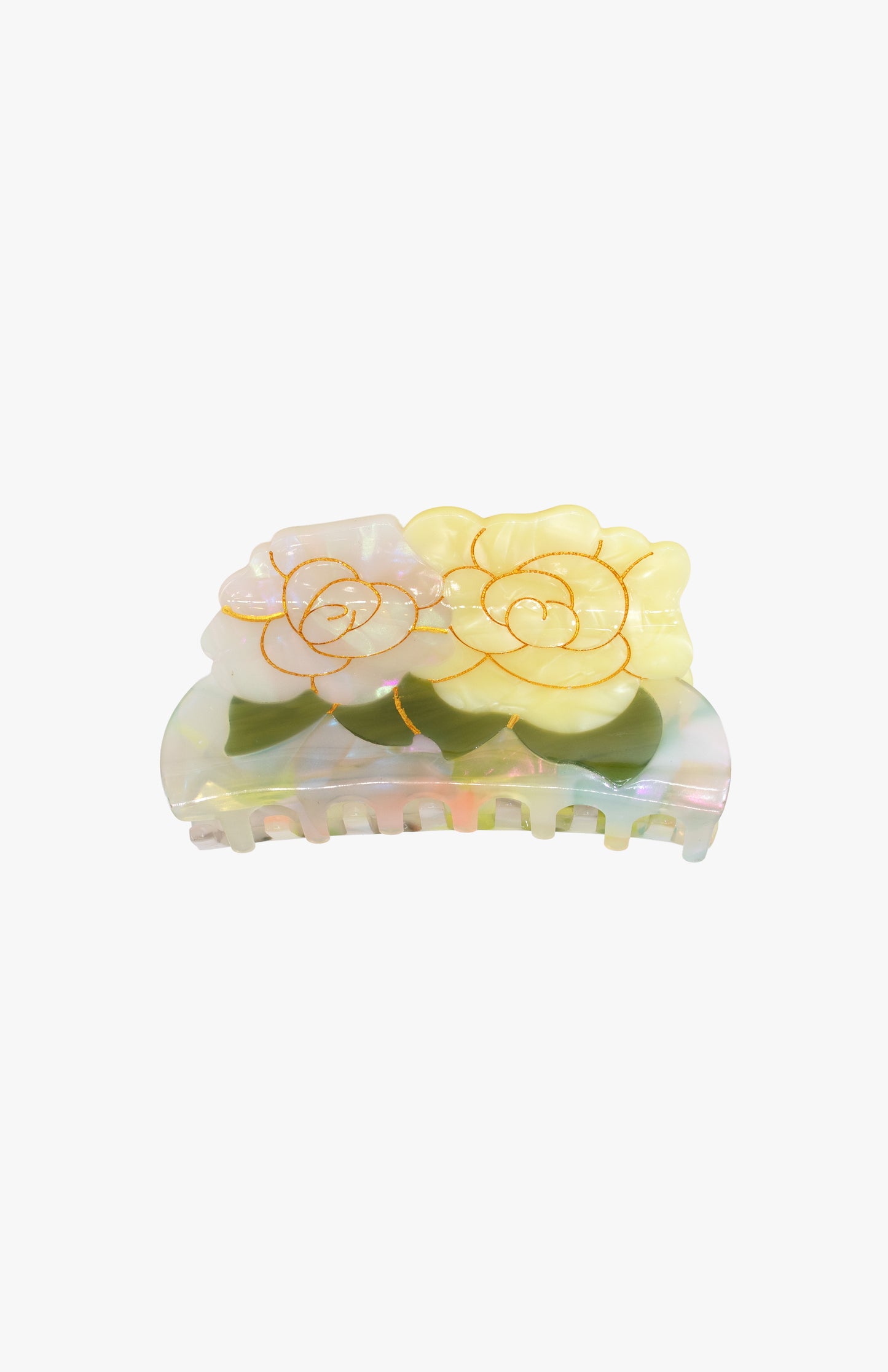 Double Rose Large Jaw Clip – Iridescent Bloom