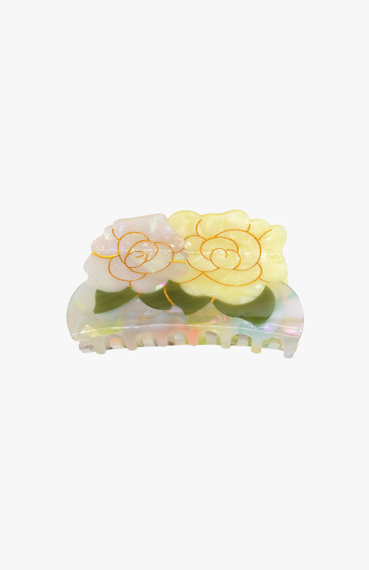 Double Rose Large Jaw Clip – Iridescent Bloom