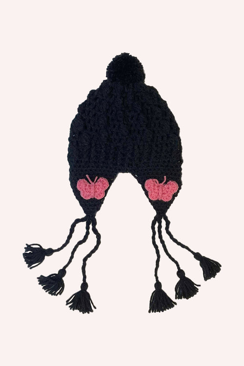 Anna Sui Black Logo Beanie for Kids