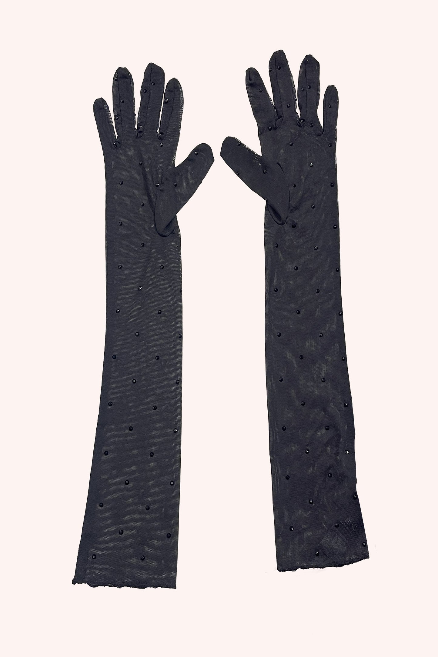 Rhinestone Mesh Gloves Black, small darker stones placed in a diamond shapes, elbow long