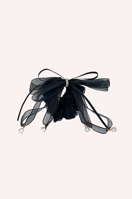 Black Mesh Bow Flower Embellished Scrunchie