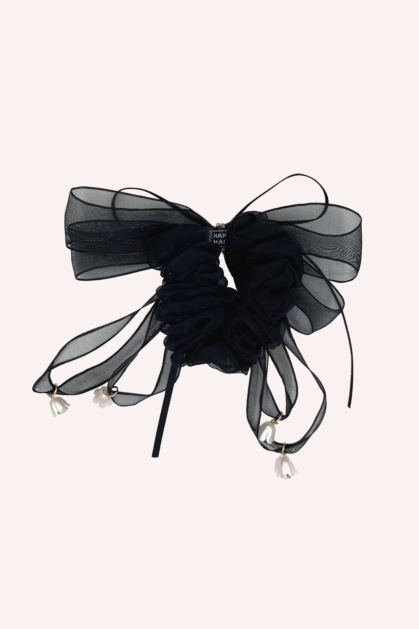 Black Mesh Bow Flower Embellished Scrunchie
