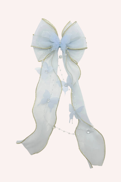 Sweet Baby Blue Butterfly Embellished Bow Clamp