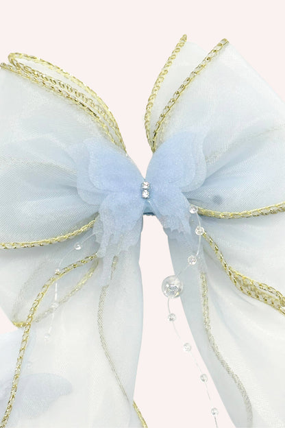 Sweet Baby Blue Butterfly Embellished Bow Clamp