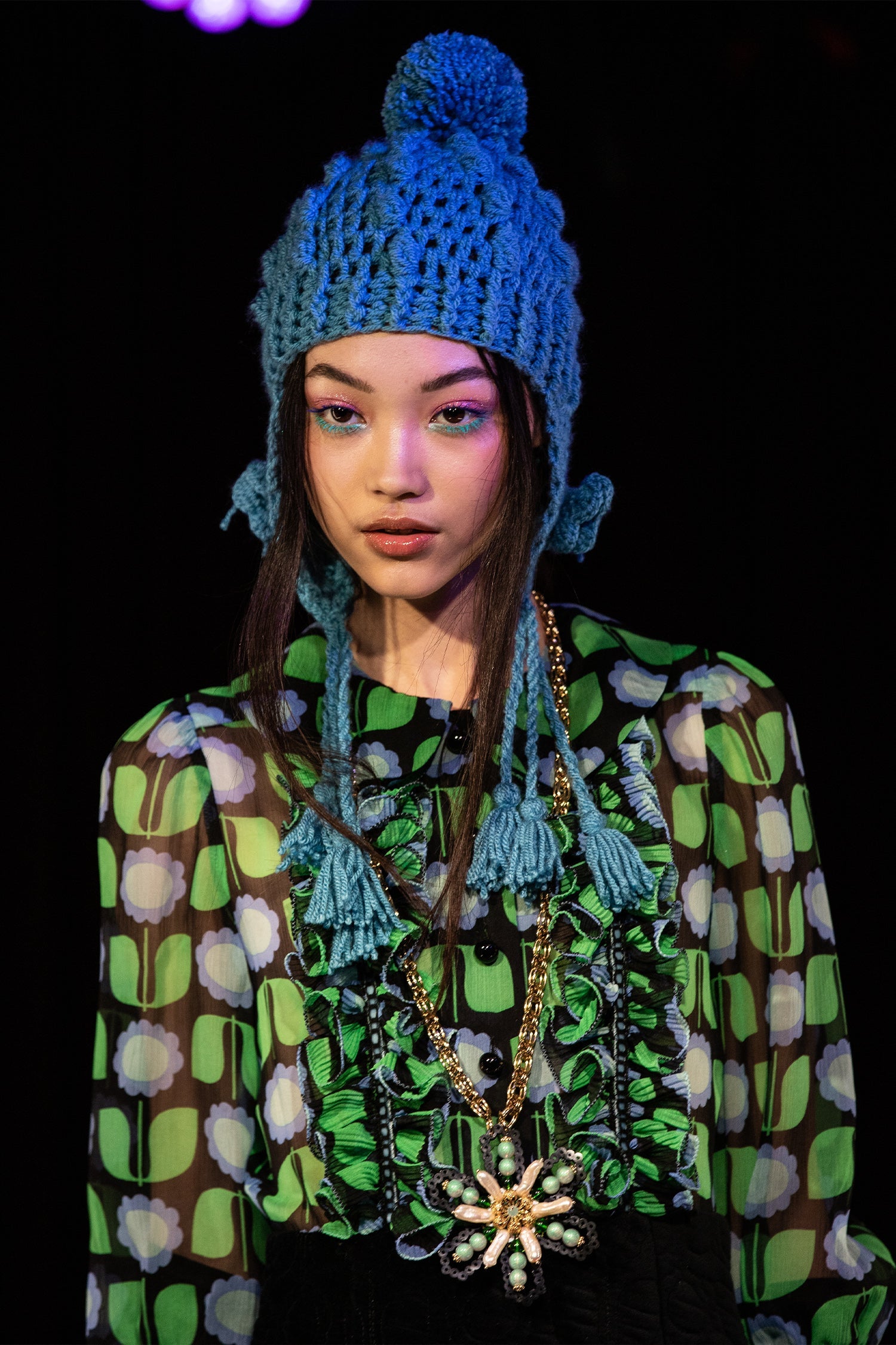 The Anna Sui Butterfly Crochet Hat in Cornflower, the hat will be a perfect accessory