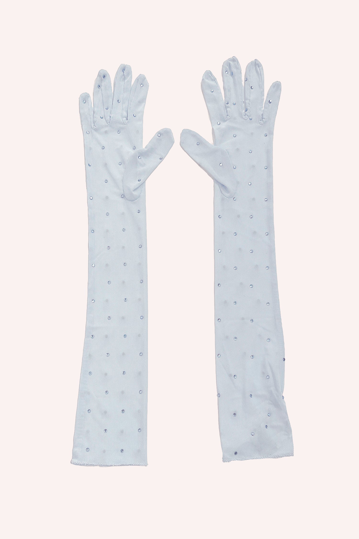 Rhinestone Mesh Gloves powder blue, blue  stones placed in a diamond shapes, elbow long