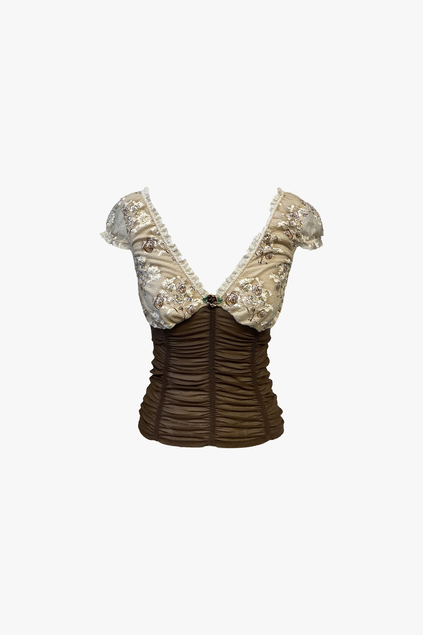 Floral Print Lace Ruched Top: PRE-ORDER