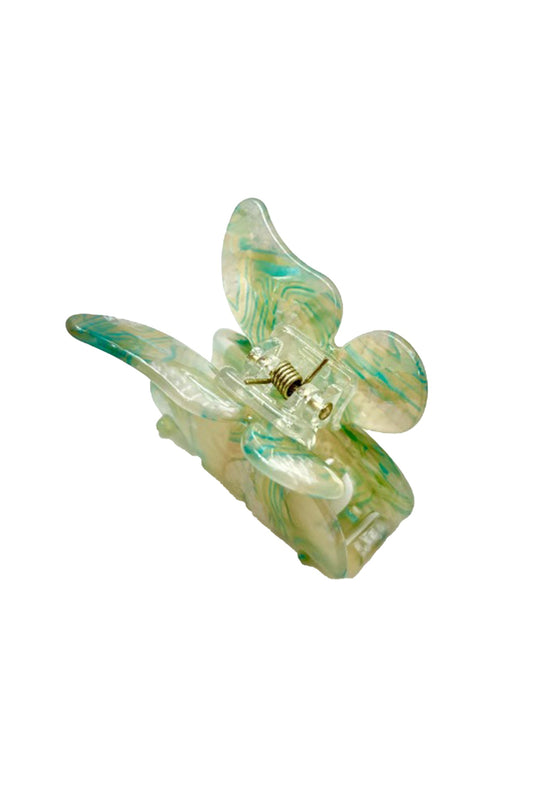 Gemstone Butterfly, Hair clip in Verde mare blend with butterfly wings used to open the hair clip