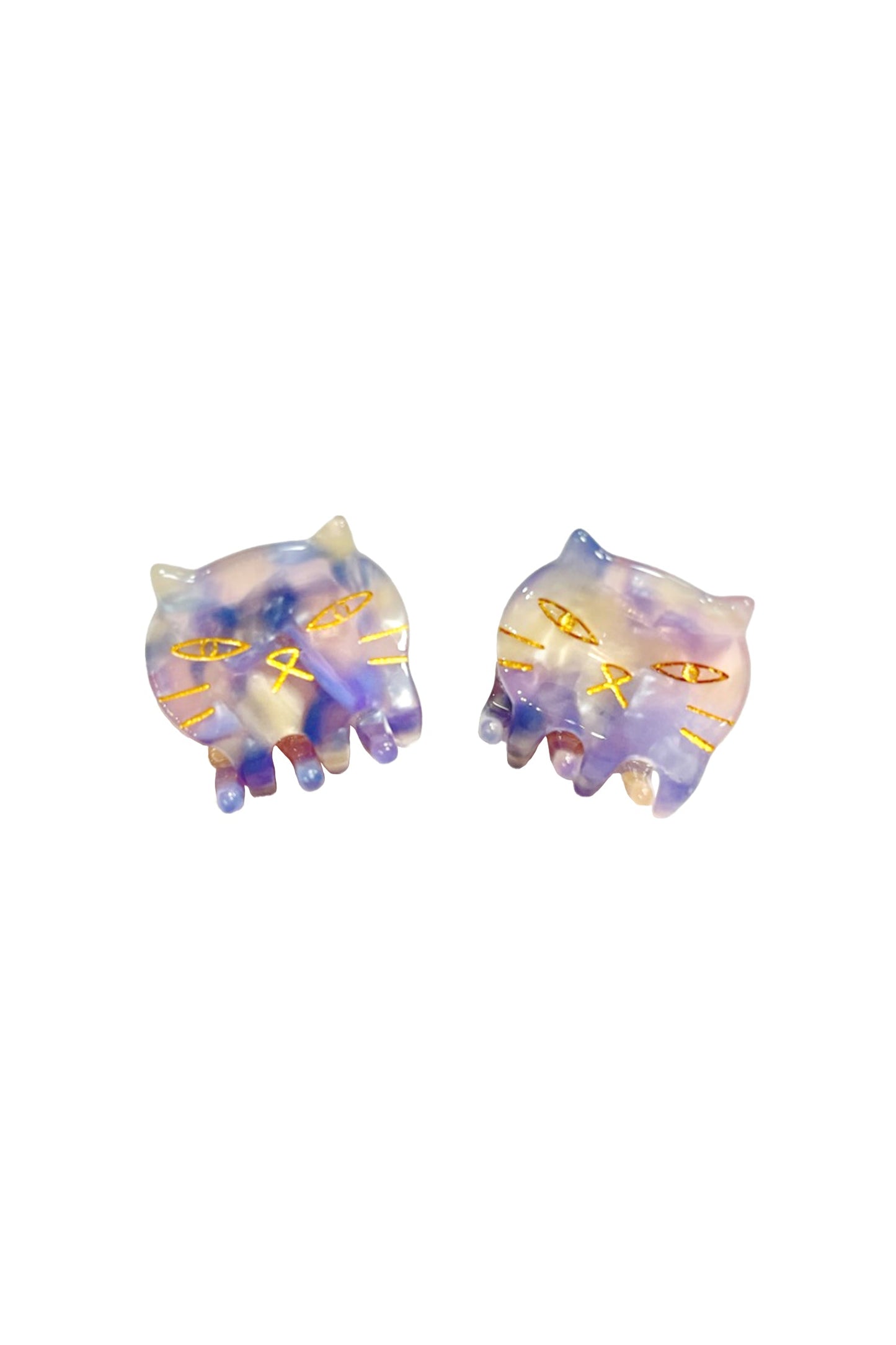 The Cat's Meow Jaw Clip Pair, lavender cat head on a golden jaw clip to add some fun to your hairstyle