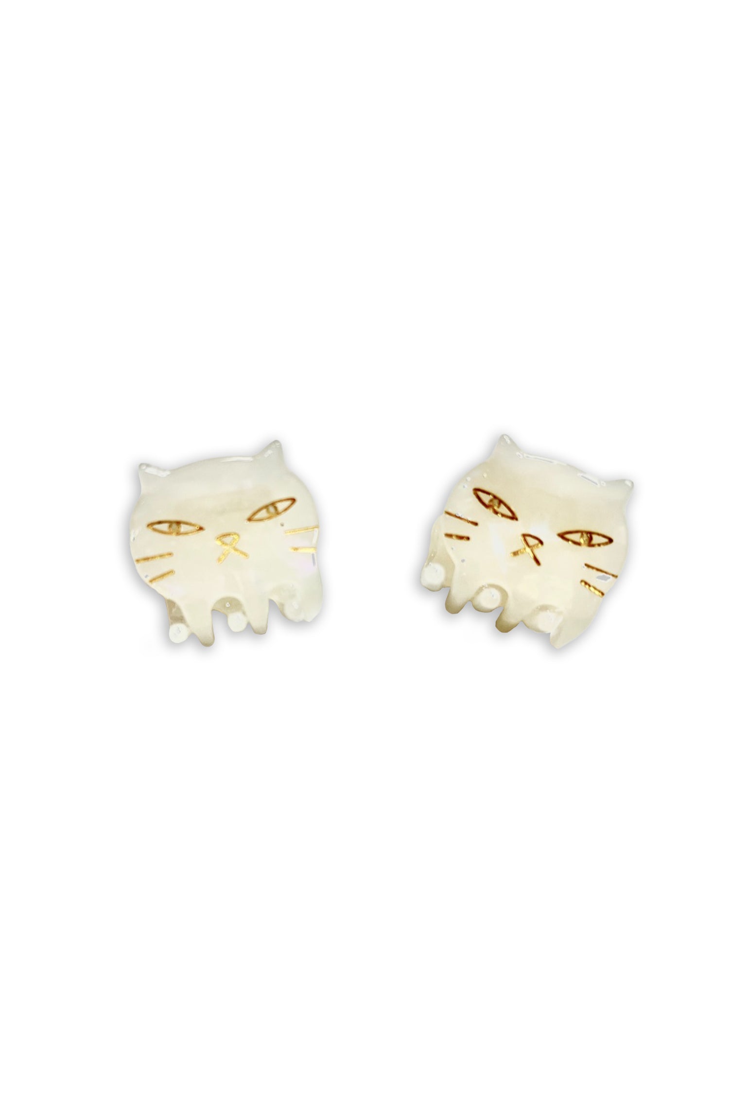 Cat Jaw Clip Pair, pearl white cat head, golden highlight, cat head used to open the hair jaw  