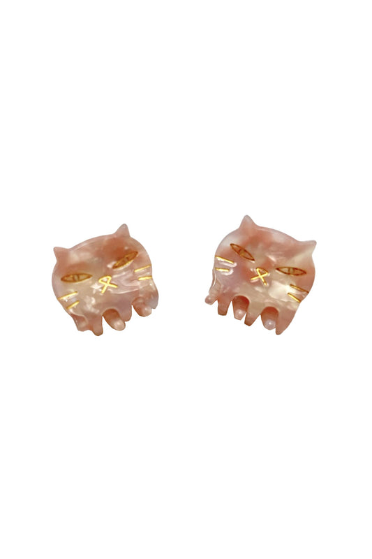Pastel Meow Cat Jaw Clip Pair, pinkish cat head, golden highlight, cat head used to open the hair jaw   Anna Sui