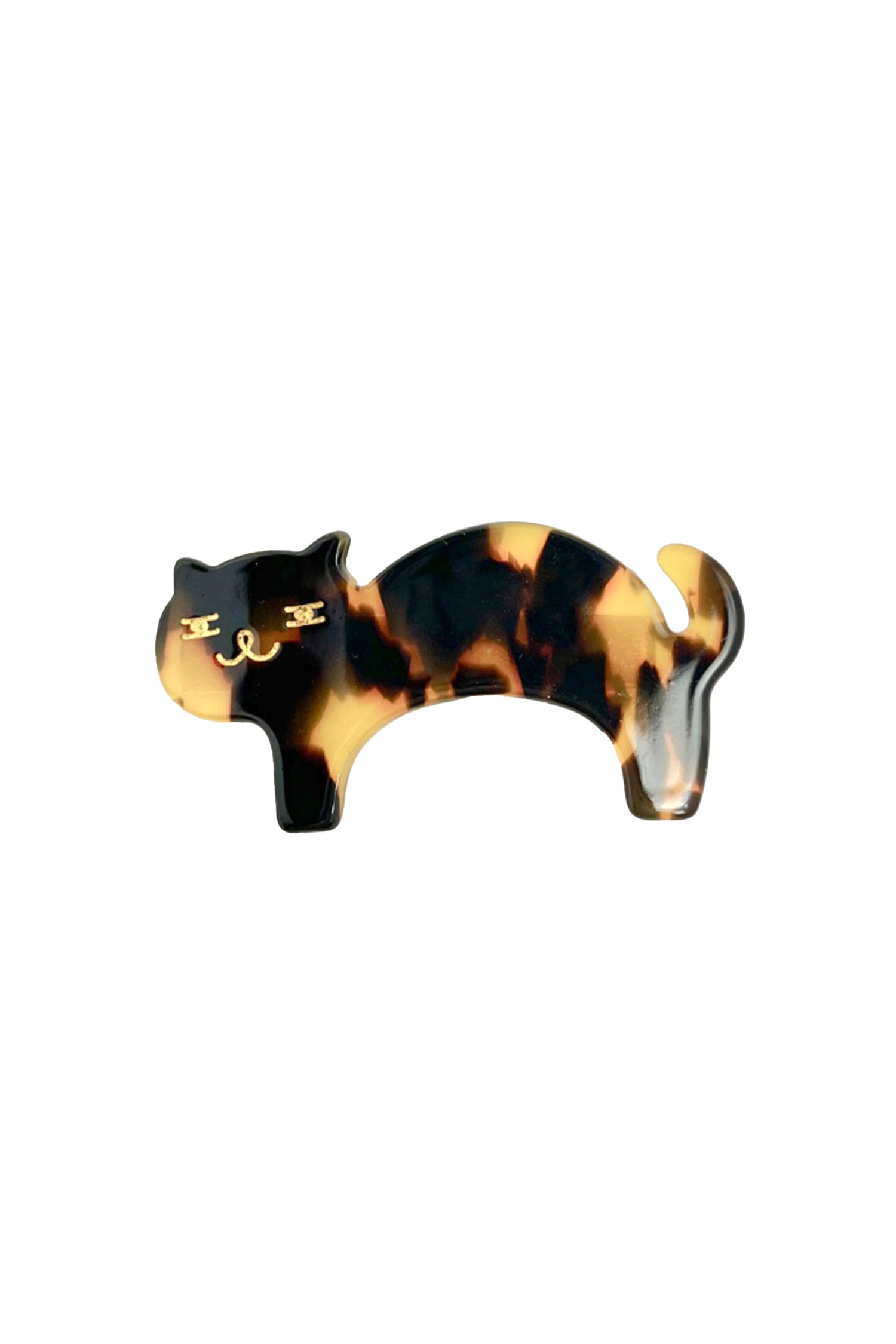 Cat Hair Clamp, full stylized cat on his side with golden highlight, Tokyo color (black on beige mixt)