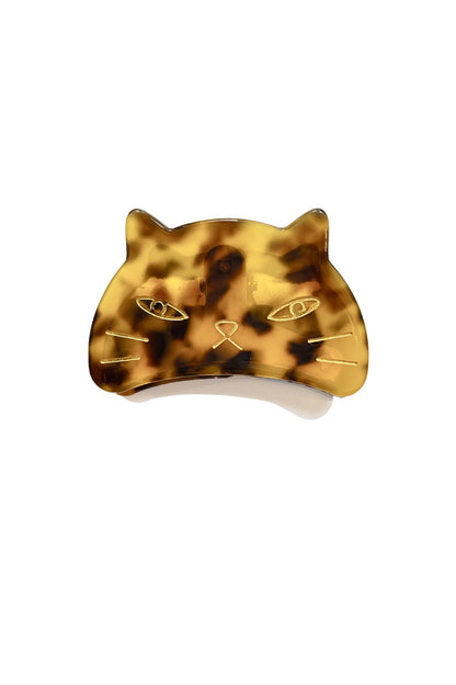 Etched Large Cat Jaw Clip, Tokyo  cat head, golden highlight, cat head used to open the hair jaw  