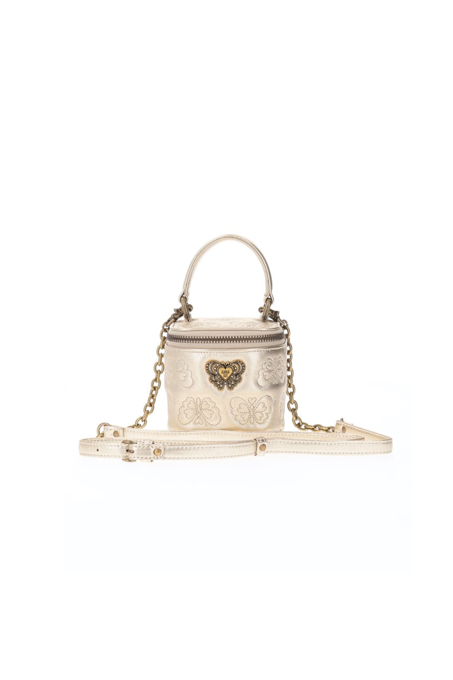 Crossbody light beige sheep leather and embossed with Anna Sui signature butterflies