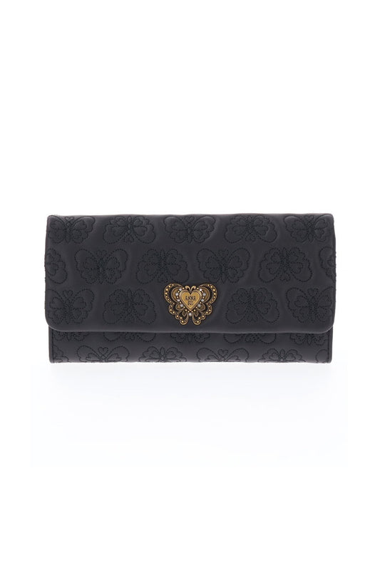 Chase Wallet in black embossed Butterfly, leather finishes, flap with Anna Sui butterfly signature