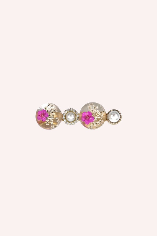 Pink Flower and Pearls Clamp Clip