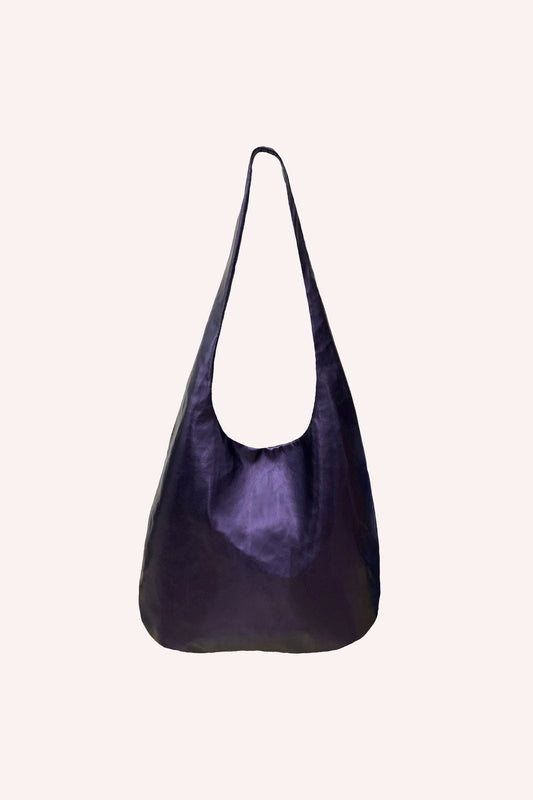 Metallic Faux Leather Hobo Bag, Large Bag amethyst with long shoulders straps