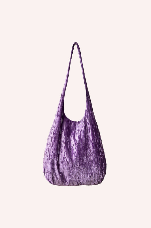 Purple Velvet Hobo Bag metallic purple, long shoulders straps