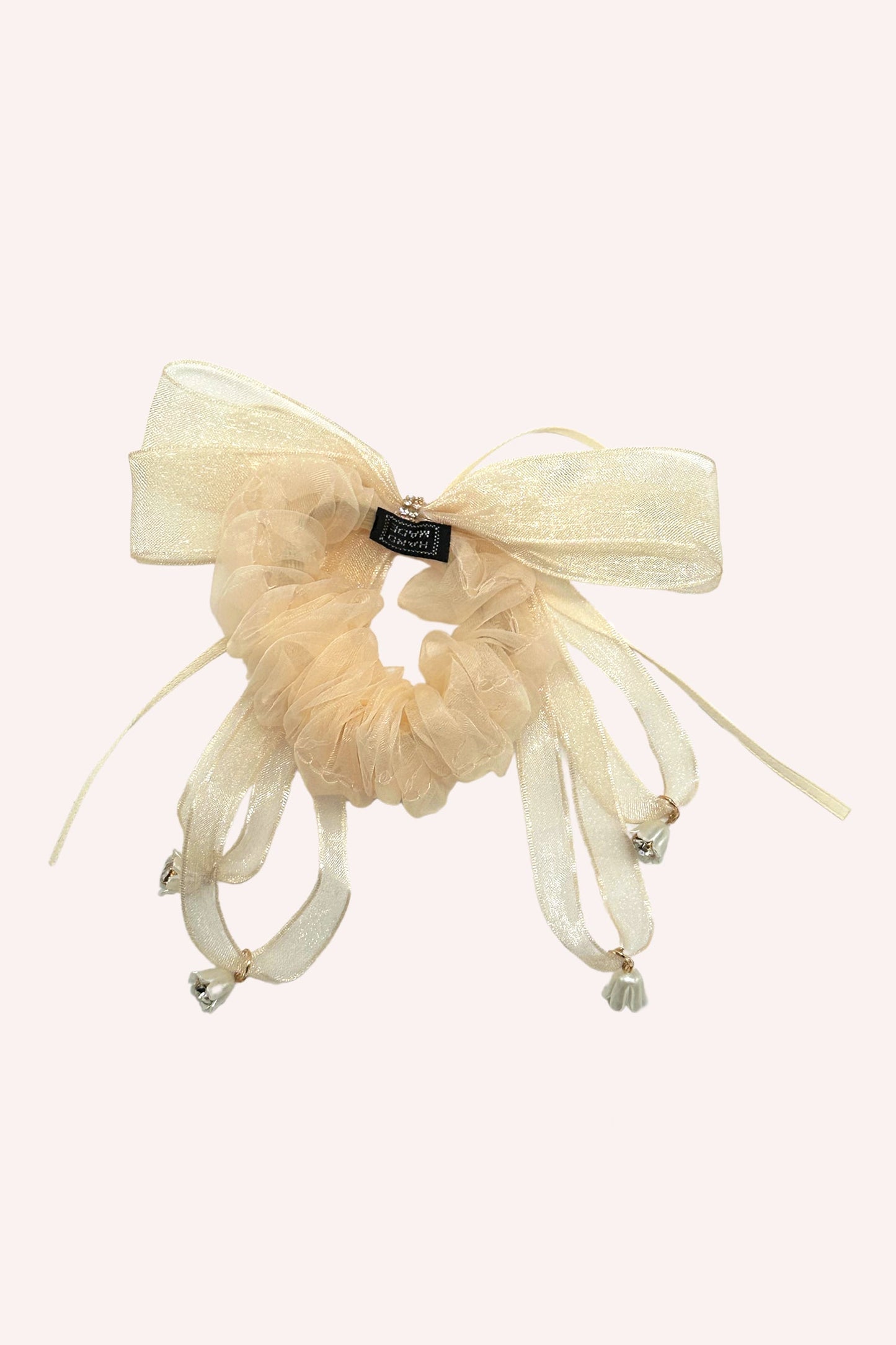 Nude Mesh Bow Flower Embellished Scrunchie