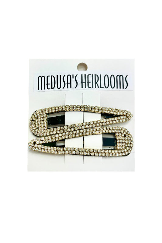 Snap Clip, hollow arrowheads shape, crystal diamond rhinestones edges, Medusa’s Heirlooms display