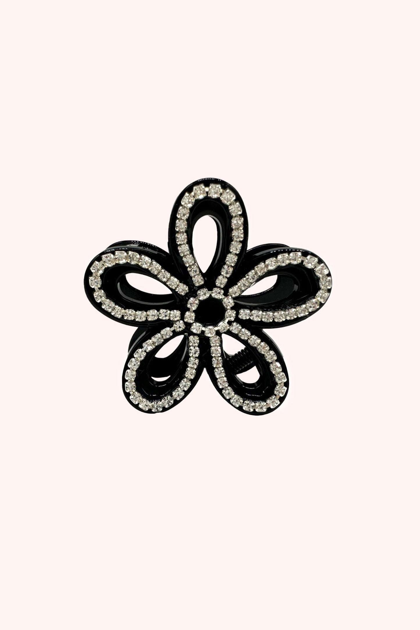 Medium Gemstone Flower Jaw Clip Black