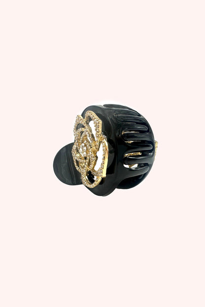 Gemstone Rose Claw Clip Black