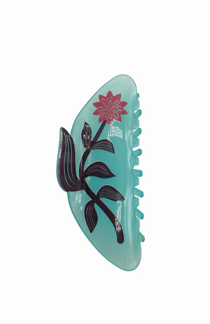 Etched Flower Jaw Clip - Blue