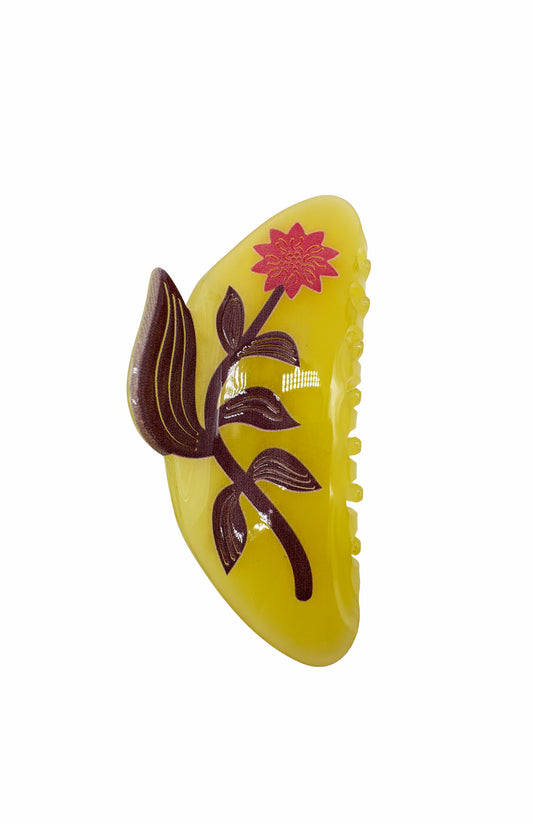 Etched Flower Jaw Clip - Yellow