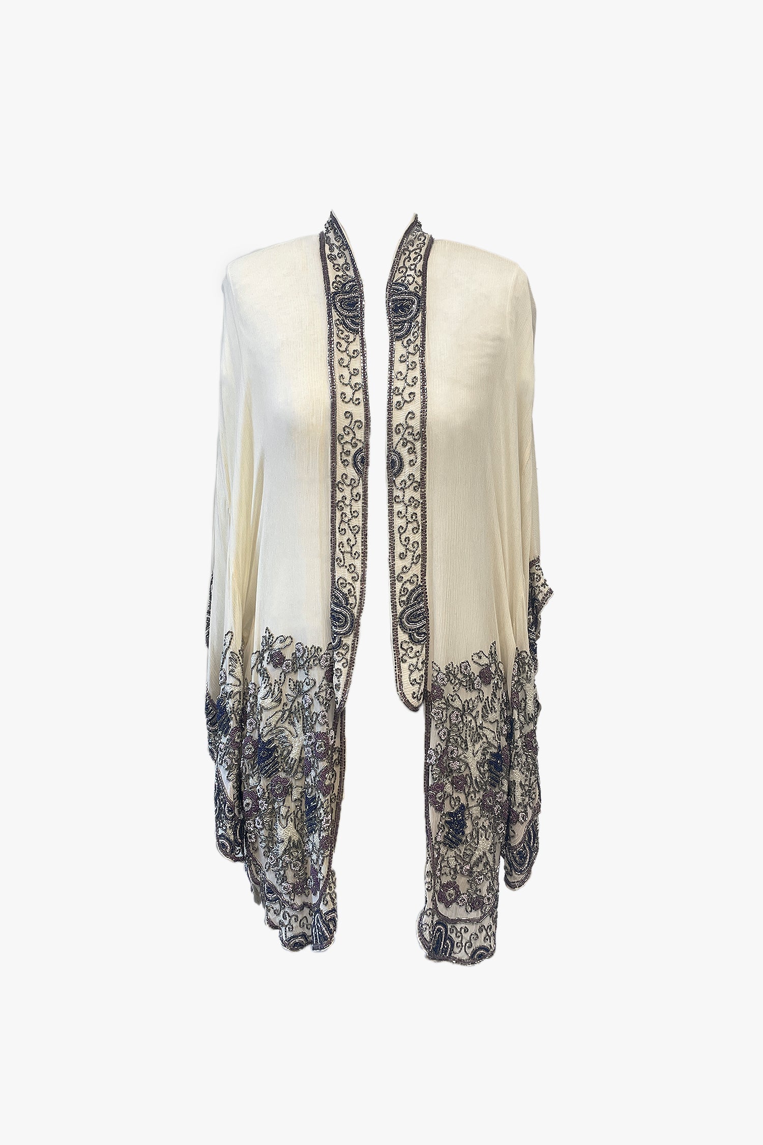 Anna Sui Women's shops Ivory Leaf Lace Fringe Kimono in White Elbow-Length Sleeves NEW