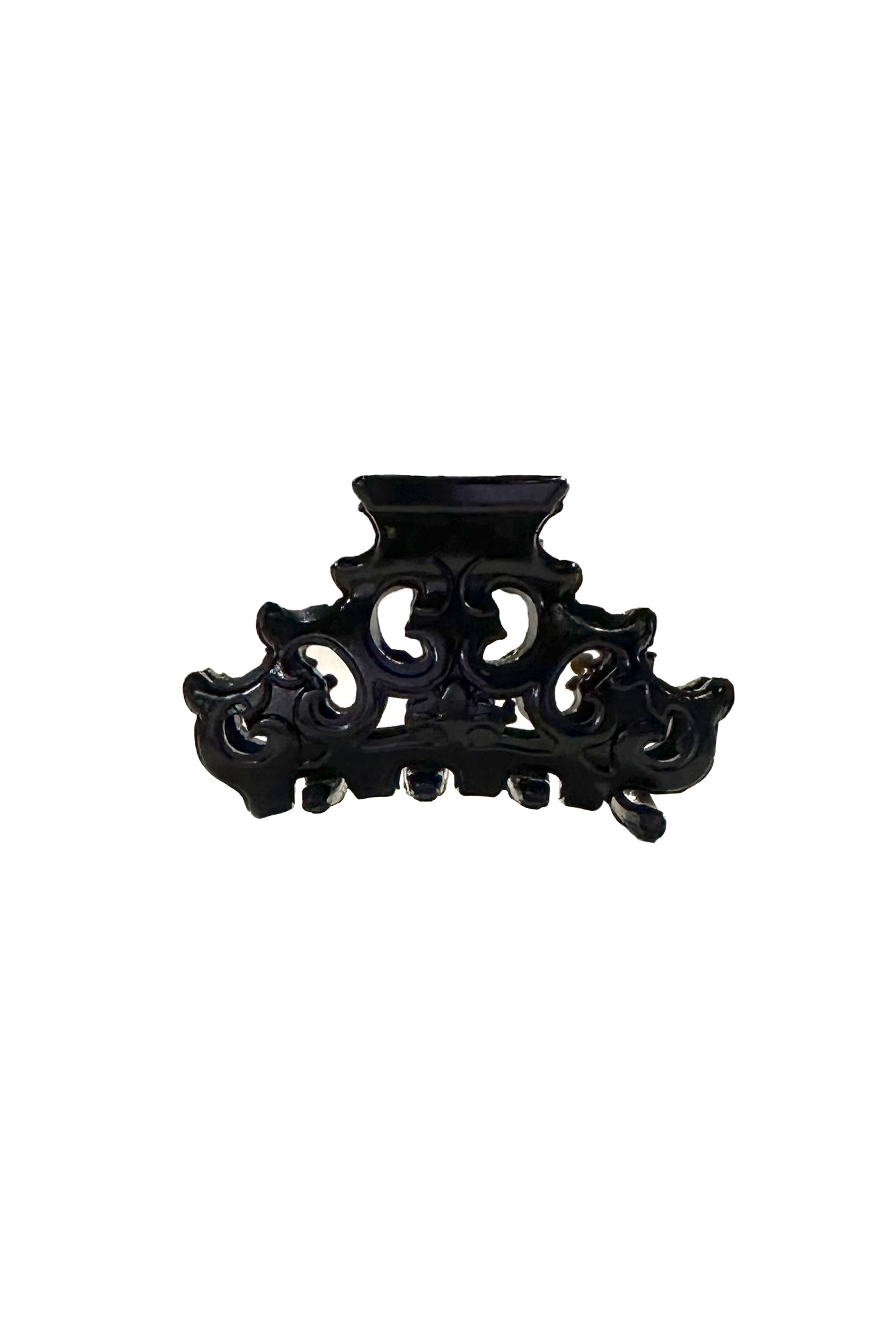 Mini Medieval French Jaw Clip, Cast iron fence ornament style in a triangle shape, top open the jaw