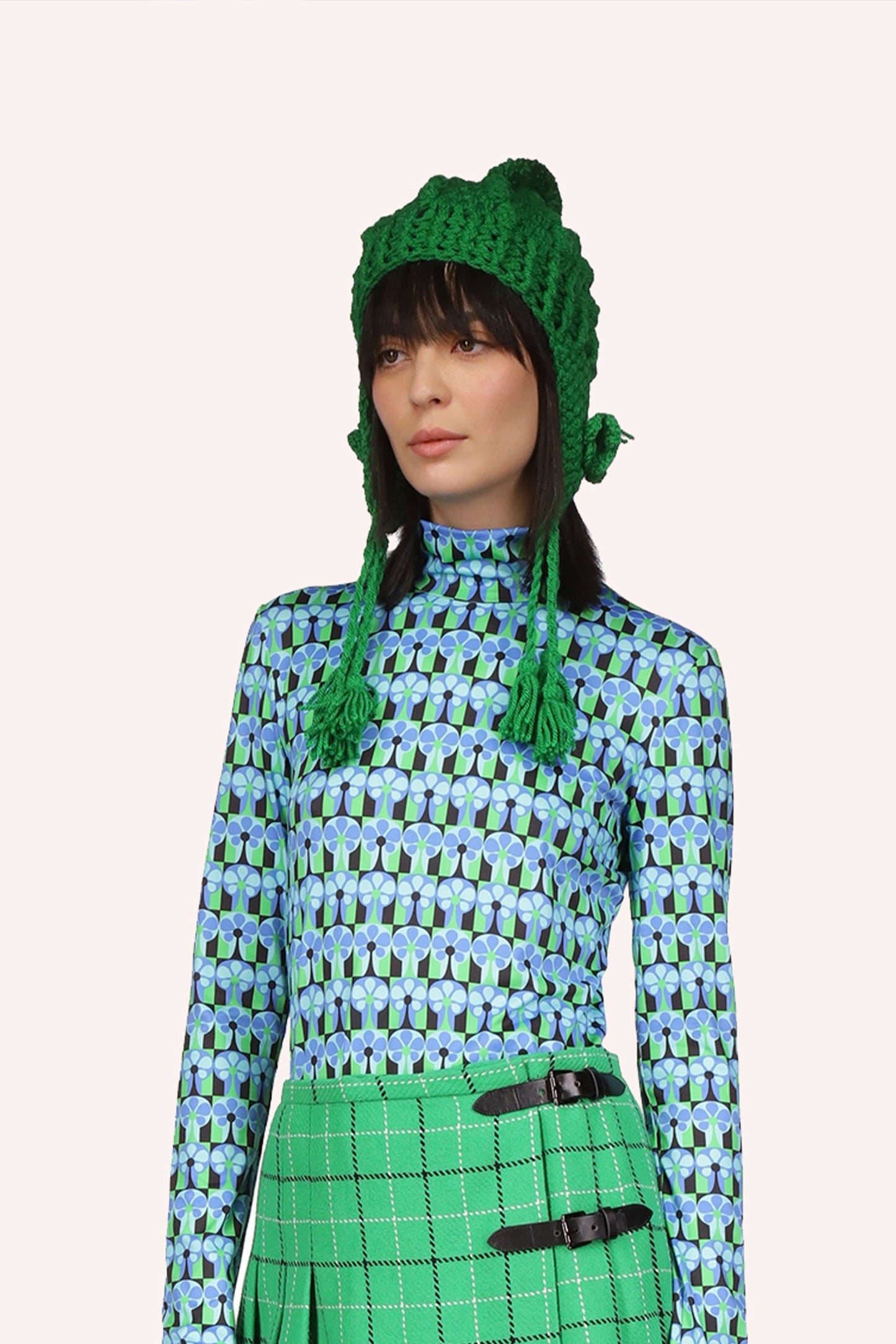 The Anna Sui Butterfly Crochet Hat in clover, the hat will be a perfect accessory