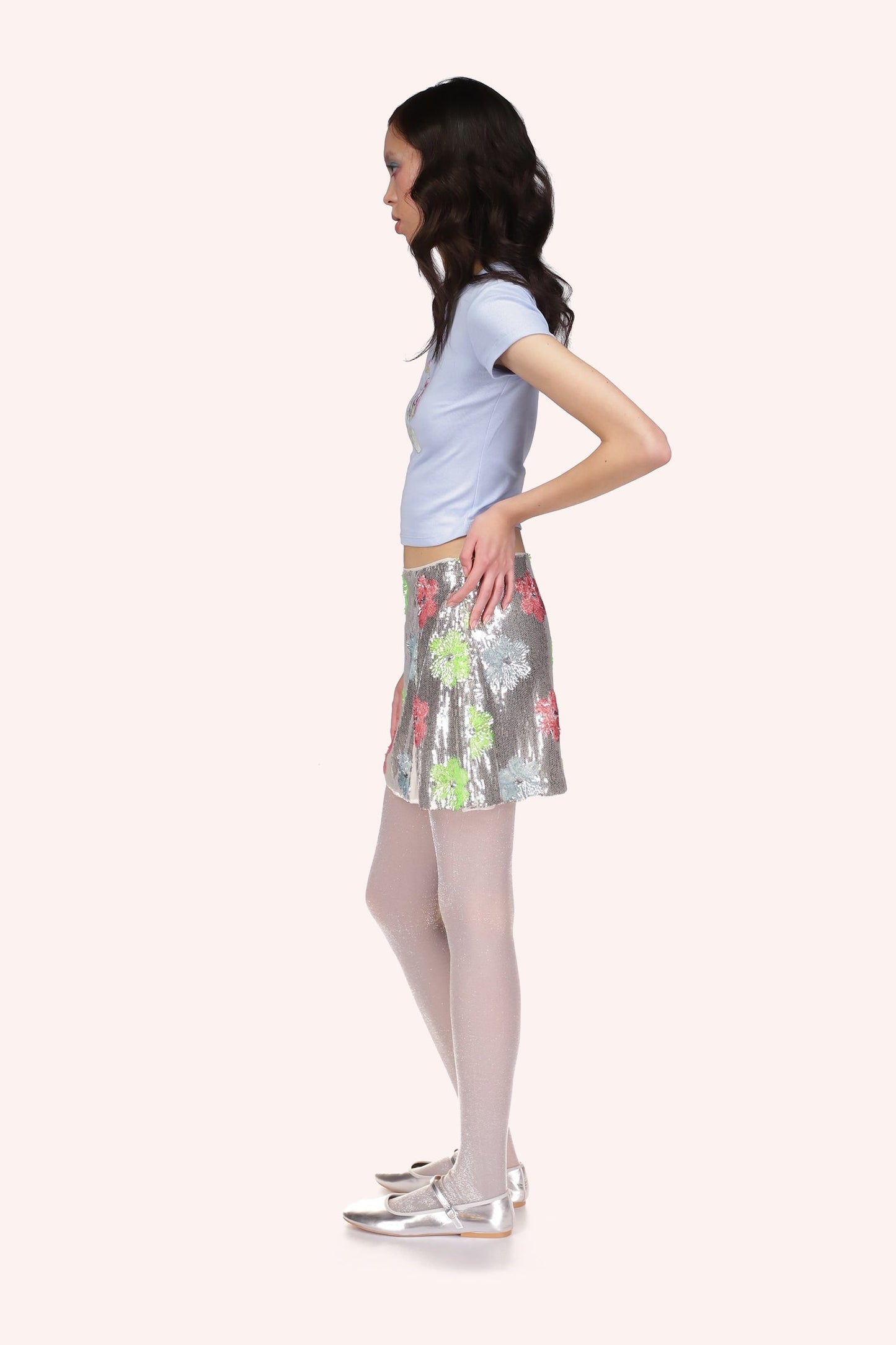 Pastel Posies Sequin Mini Skirt