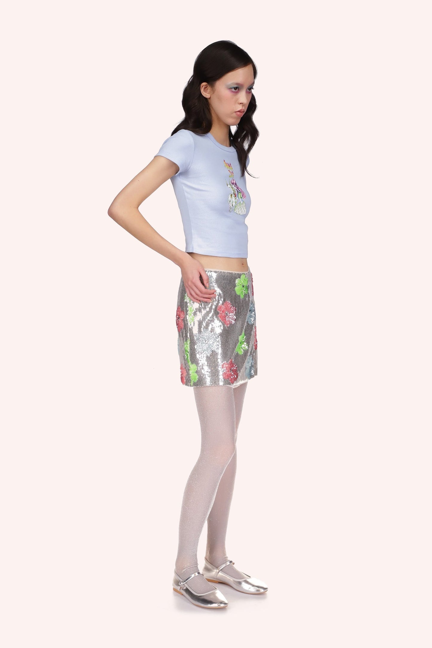 Pastel Posies Sequin Mini Skirt