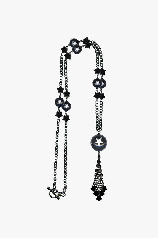 Star Tassel Long Necklace - Black