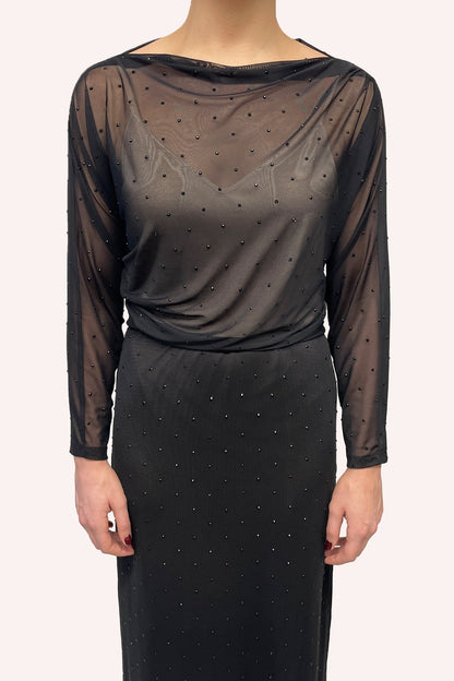 Rhinestone Mesh Gathered Top