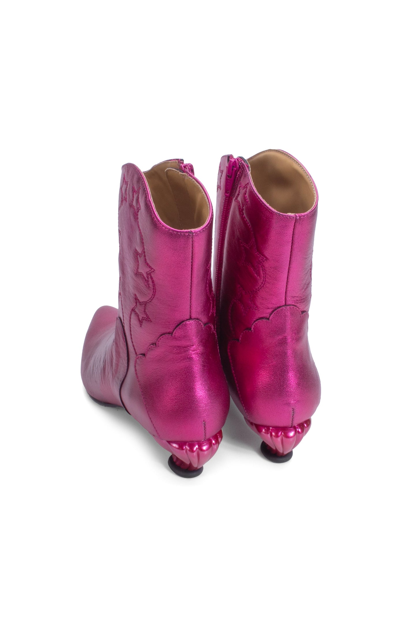 Metallic Azalea Carefully stitched crafted boots with the same pattern on the ankles and front part