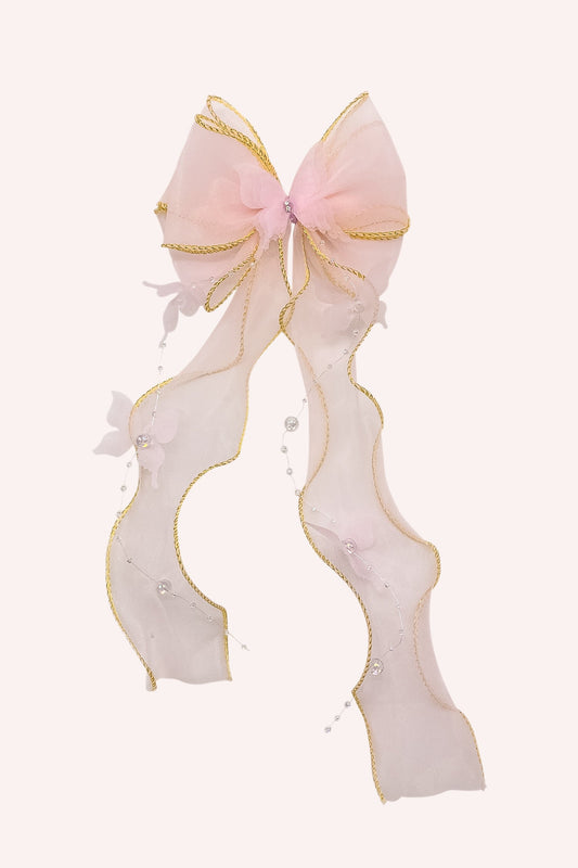 Sweet Baby Pink Butterfly Embellished Bow Clamp