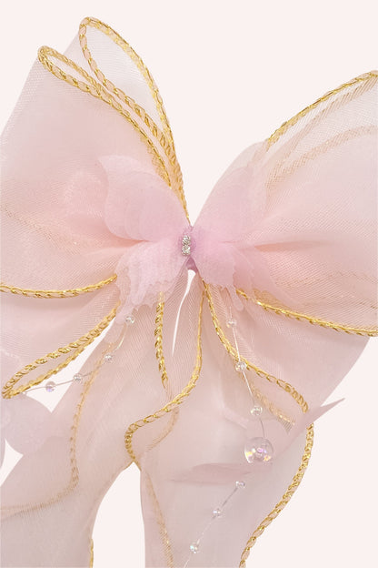 Sweet Baby Pink Butterfly Embellished Bow Clamp