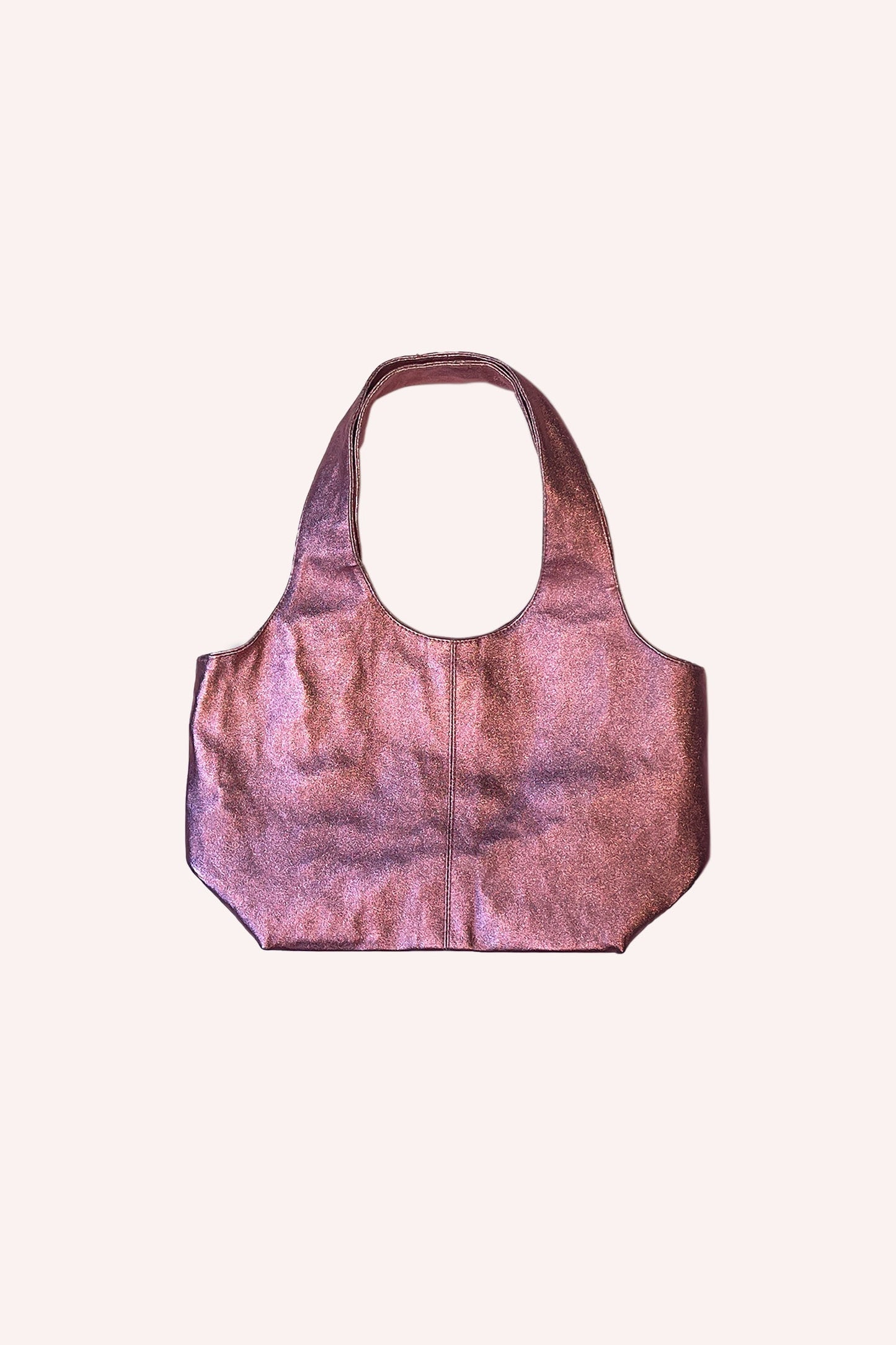 Metallic Faux Leather Mini Bag Bubblegum is in rectangle shape, with 2 round handles