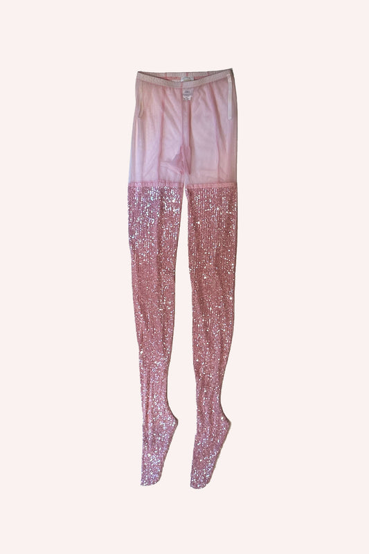 Sequin Mesh Tights Baby Pink, see-thru Snake-skin texture, hem on the back, sequin make it shiny