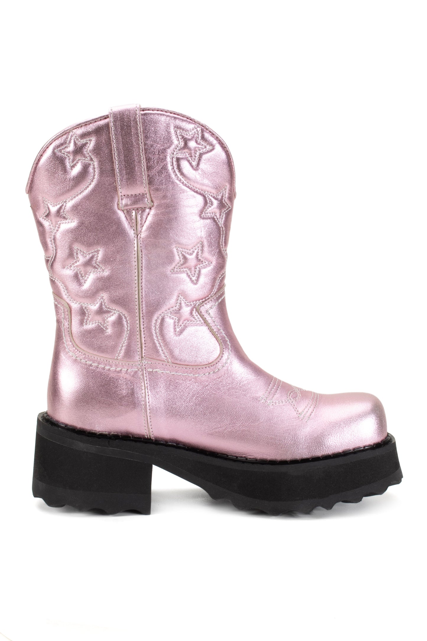 Mid-size boots, Western style look, engraved lone-stars front and back