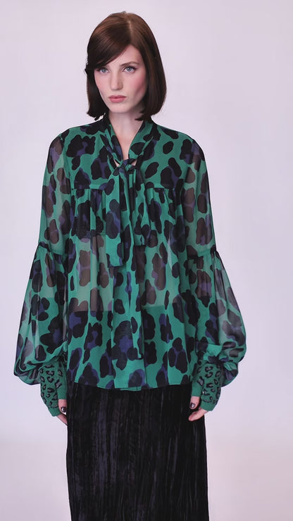 Jewel Jaguar Chiffon Tie Blouse
