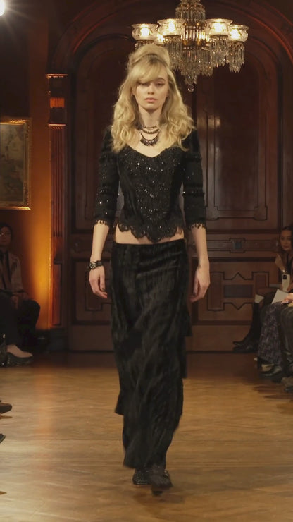 Crushed Velvet Beaded Corset Top