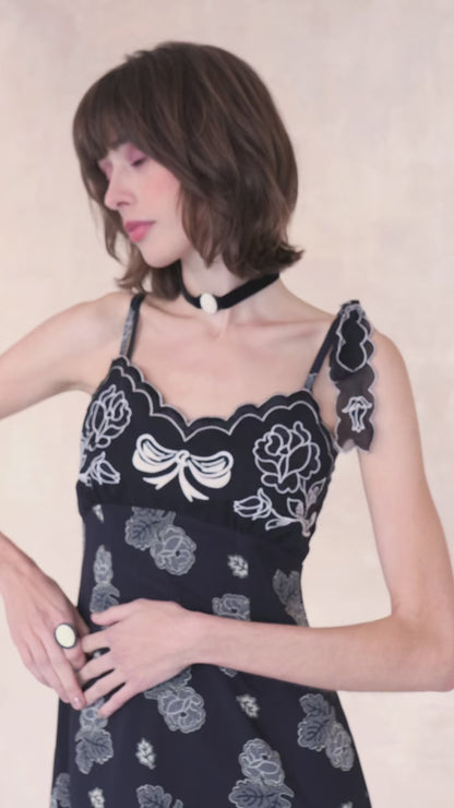 Sketch Roses Chiffon Embroidery Slip Dress