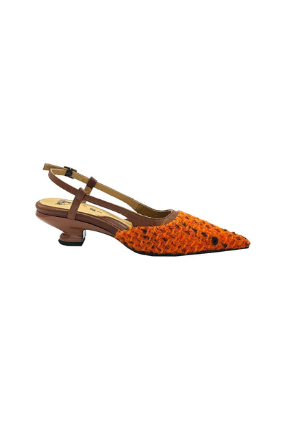 Marmalade Tweed Slingback general style is a very streamlined shoe that is low to the ground