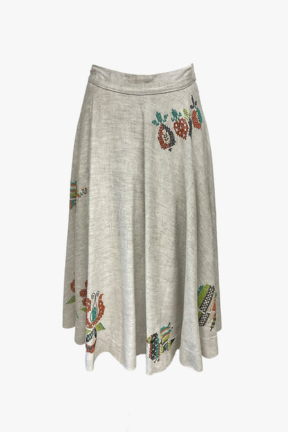 Vintage 60's Circular Hand Embroidered Midi Skirt