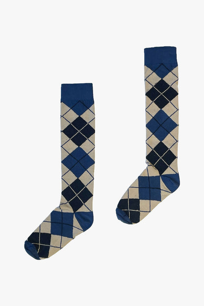 Argyle Knee High Socks Denim