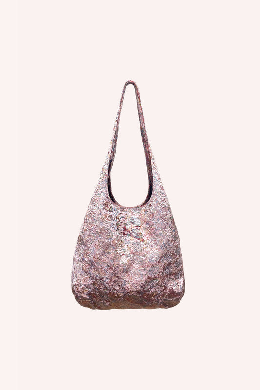 Swirling Embroidery Hobo Large Bag purple with long shoulders straps