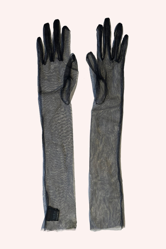 薄紗長手套 黑色，透明，長至肘部以上